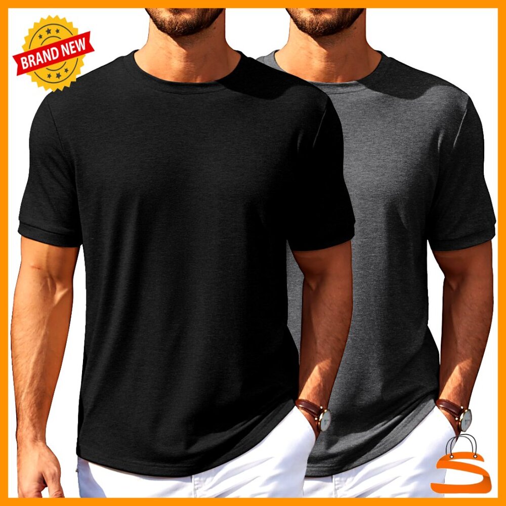 Classic Crew Neck T-Shirt Minimal Casual Summer Basic Tee Regular Fit - Picture 1 of 6